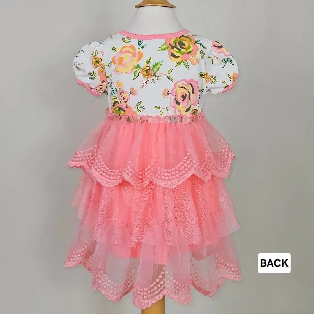 Matilda Jane Baby Tiered Tulle‎ Floral Dress Peach Pink | Toddler 12 - 18 Months